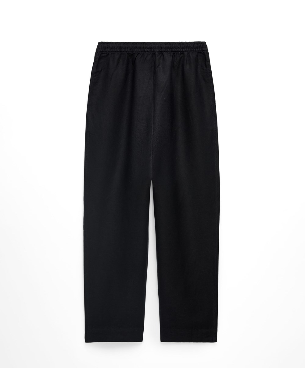 Oysho Linen Relaxed Fit Trousers Fekete | PEYKMX-278