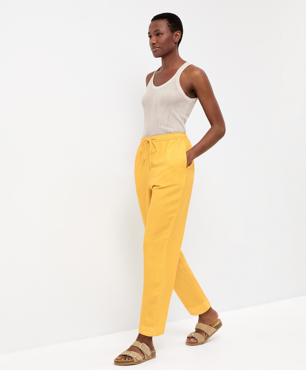 Oysho Linen Relaxed Fit Trousers Mid-yellow | GXDIJC-175