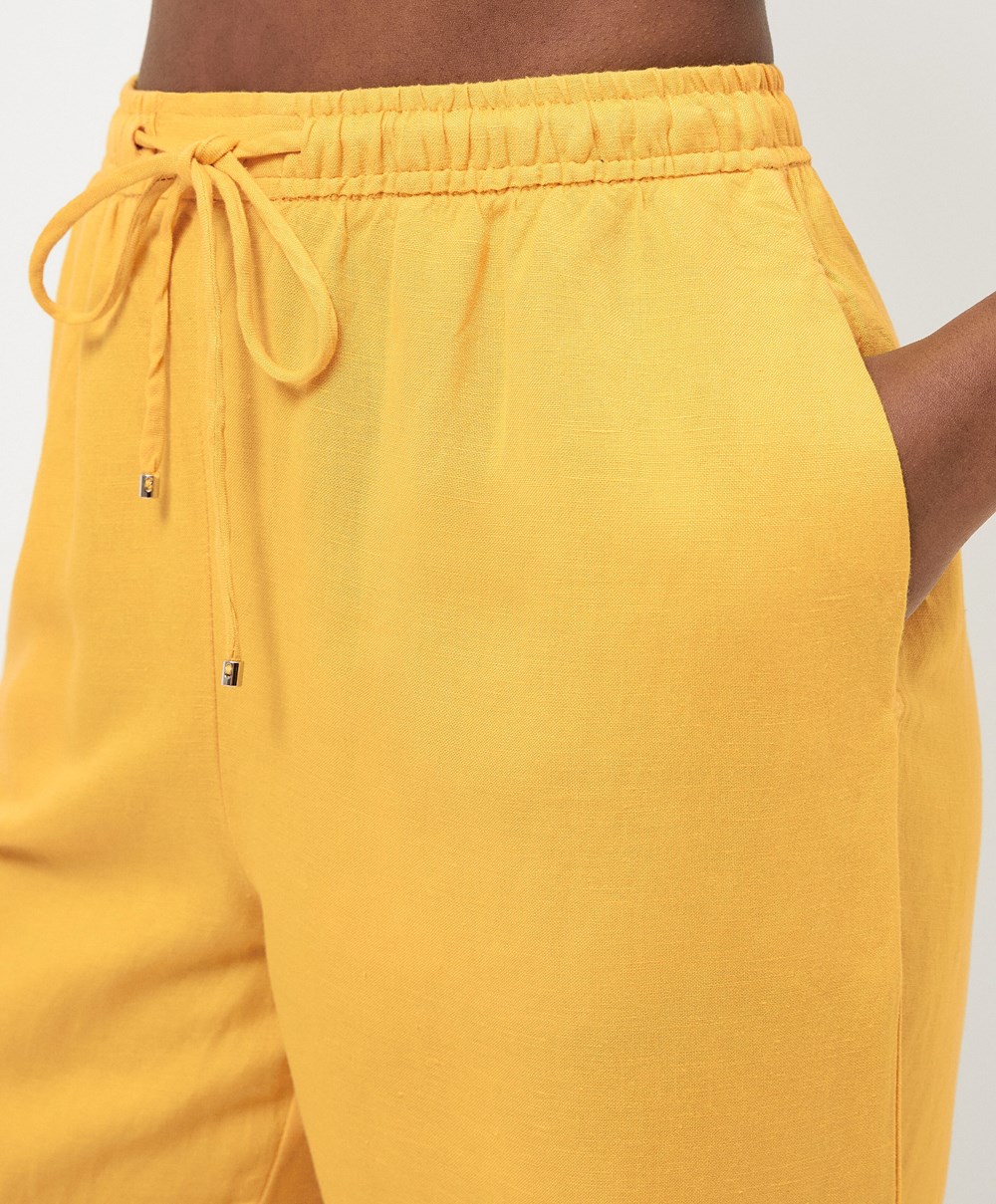 Oysho Linen Relaxed Fit Trousers Mid-yellow | GXDIJC-175