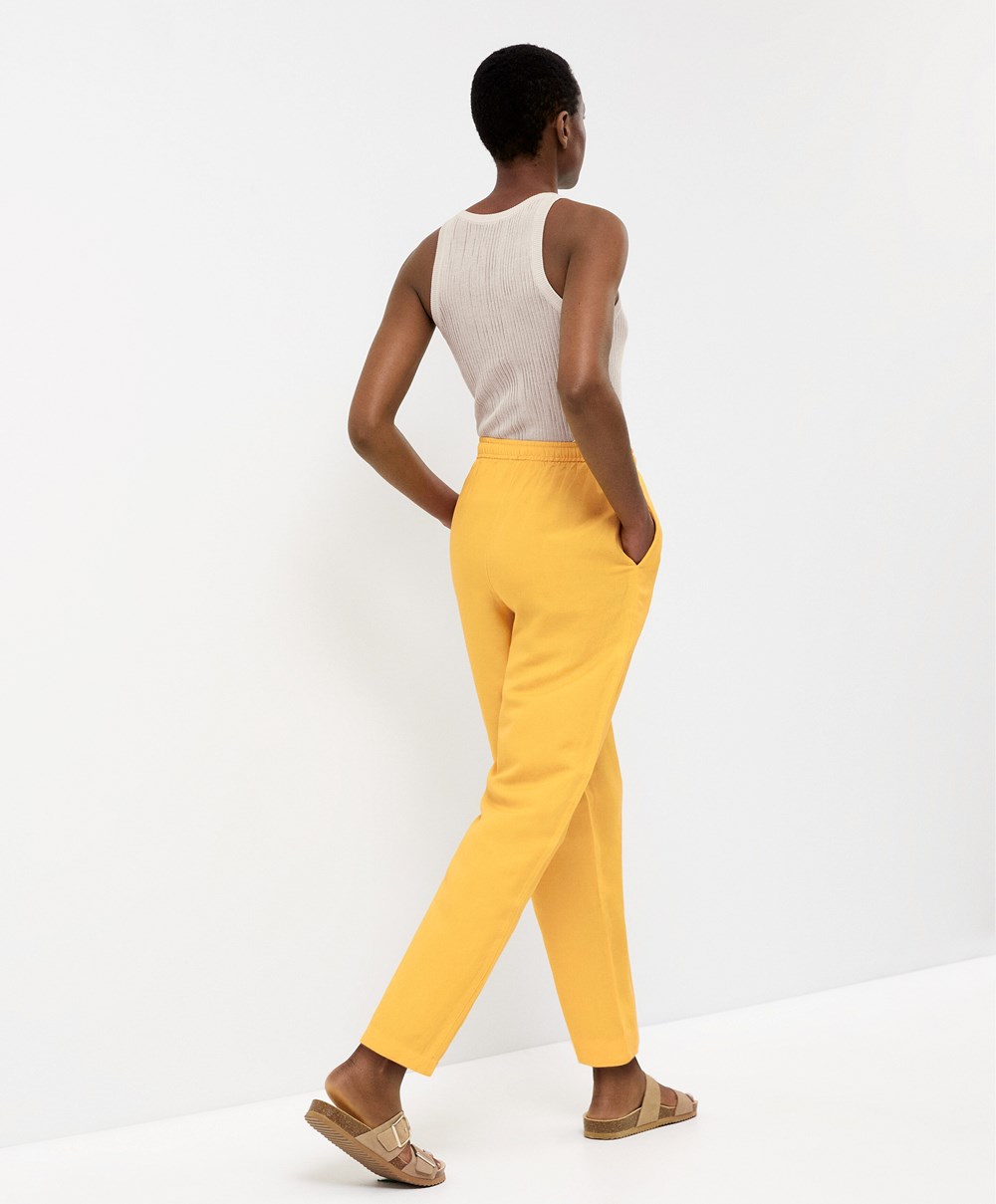 Oysho Linen Relaxed Fit Trousers Mid-yellow | GXDIJC-175