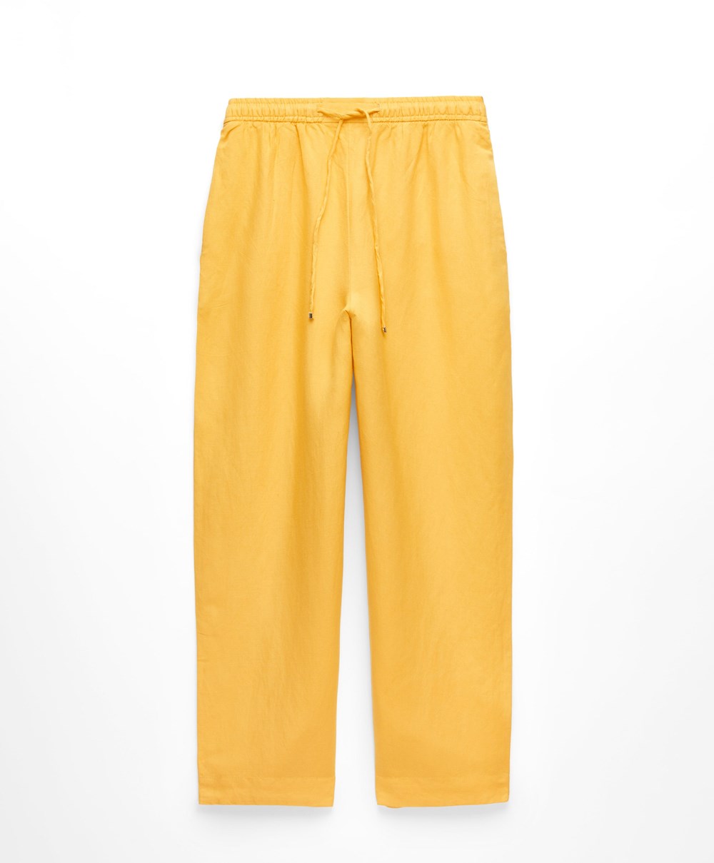 Oysho Linen Relaxed Fit Trousers Mid-yellow | GXDIJC-175