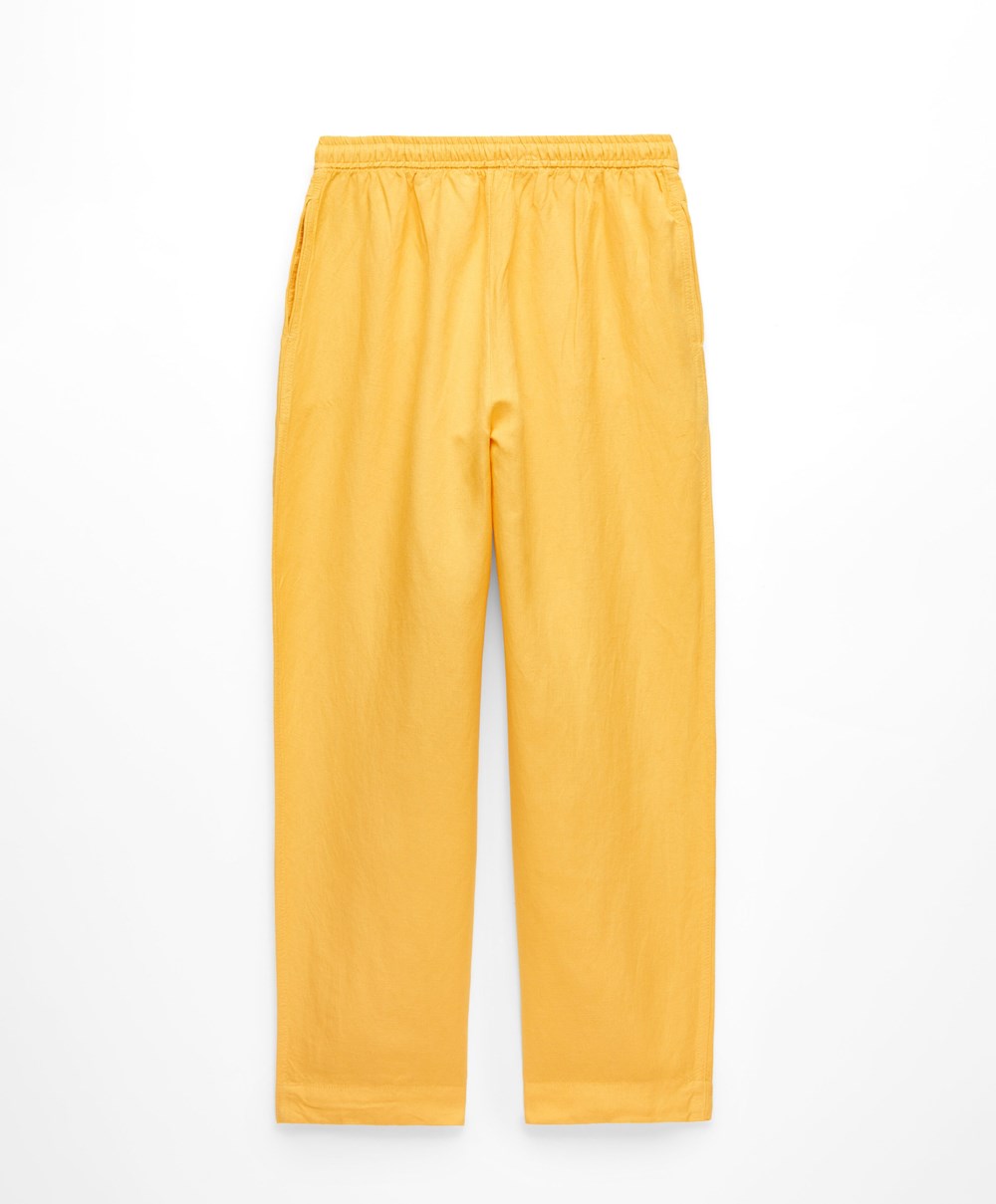 Oysho Linen Relaxed Fit Trousers Mid-yellow | GXDIJC-175