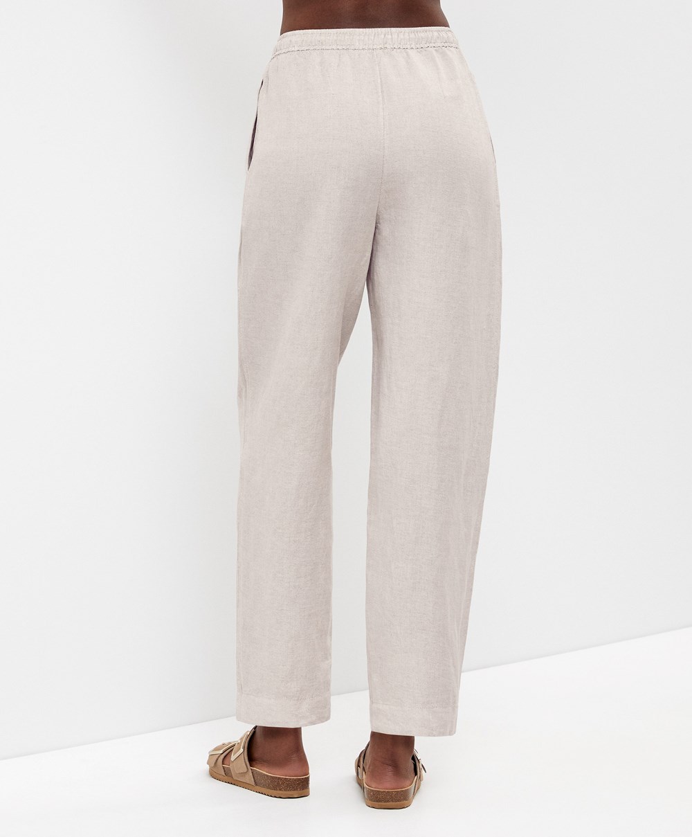 Oysho Linen Relaxed Fit Trousers Sand Melange | WBEUPC-105