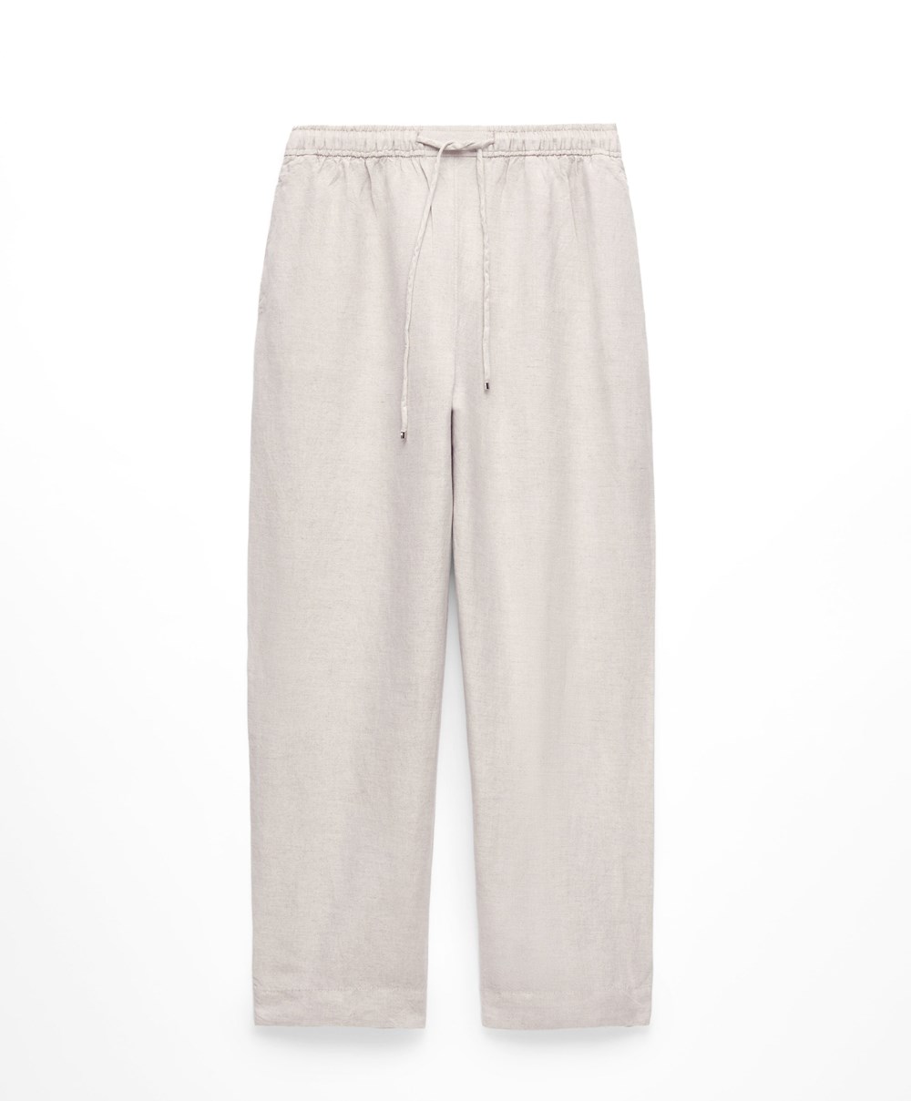 Oysho Linen Relaxed Fit Trousers Sand Melange | WBEUPC-105