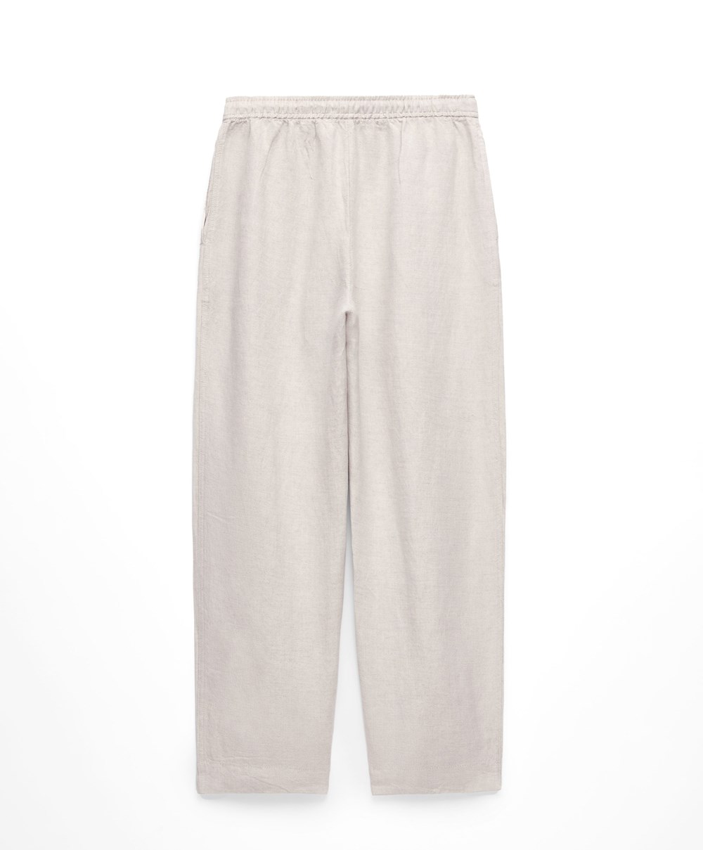 Oysho Linen Relaxed Fit Trousers Sand Melange | WBEUPC-105