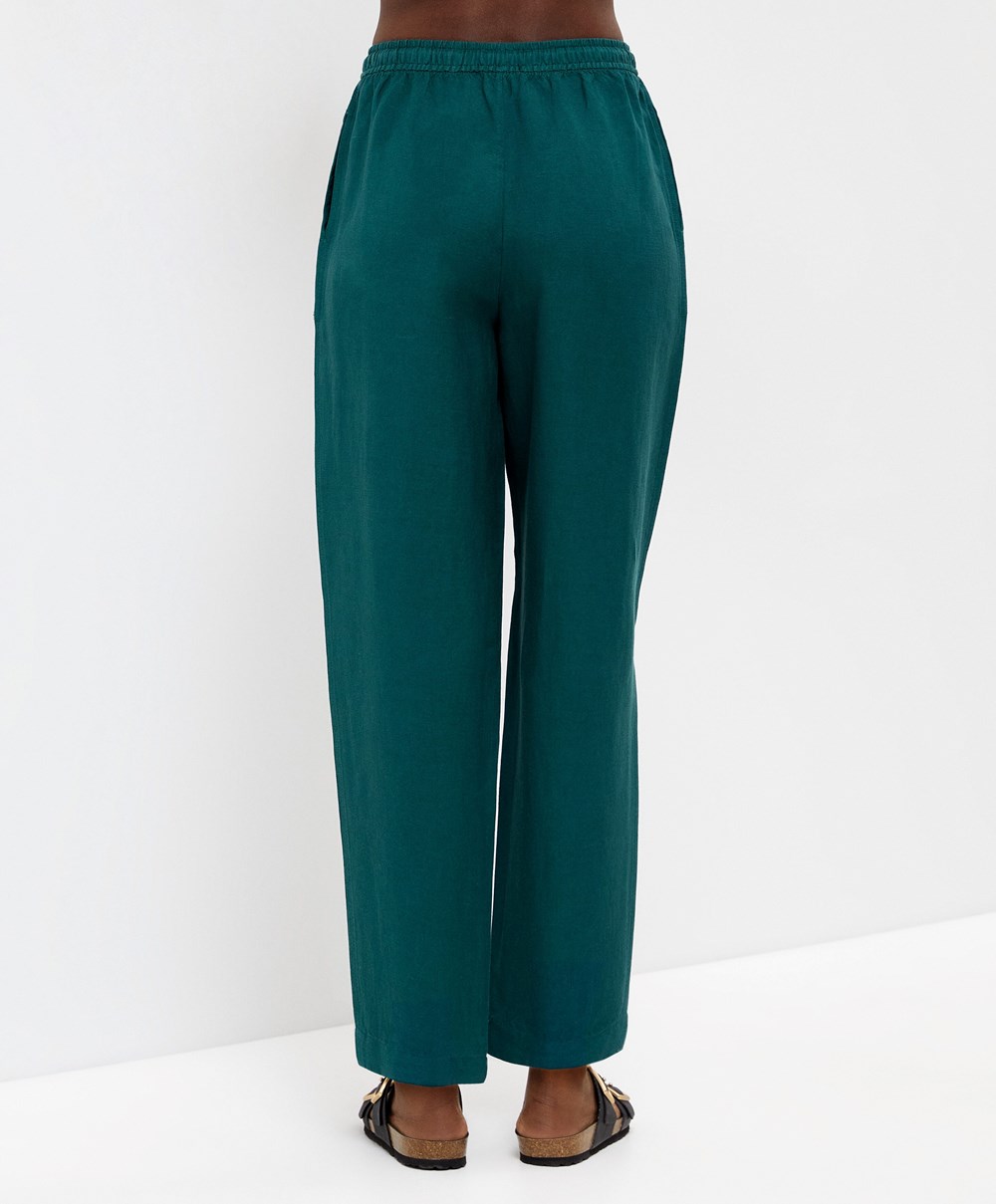 Oysho Linen Relaxed Fit Trousers Zöld | DBXKWL-420