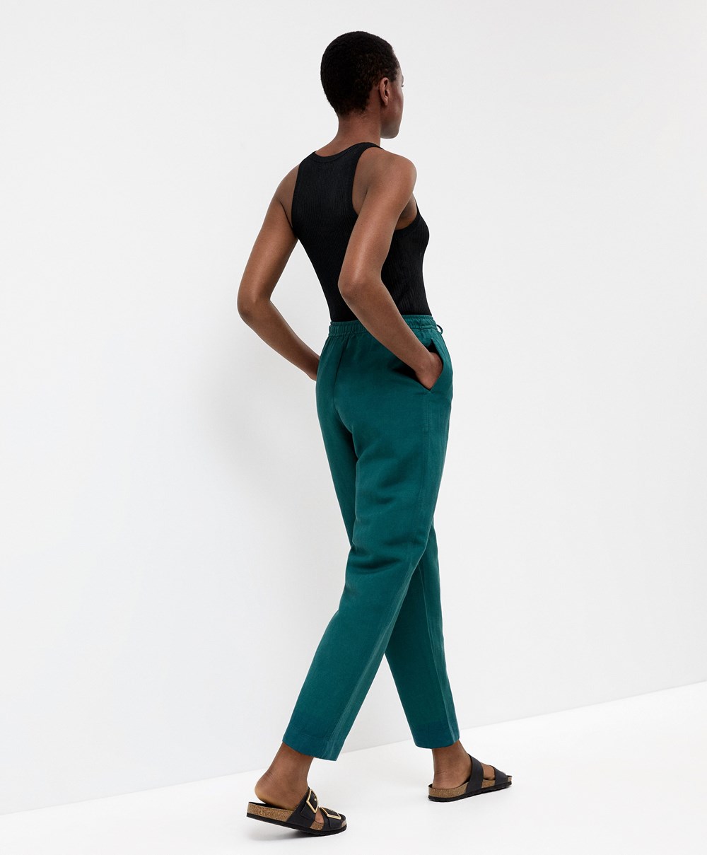 Oysho Linen Relaxed Fit Trousers Zöld | DBXKWL-420