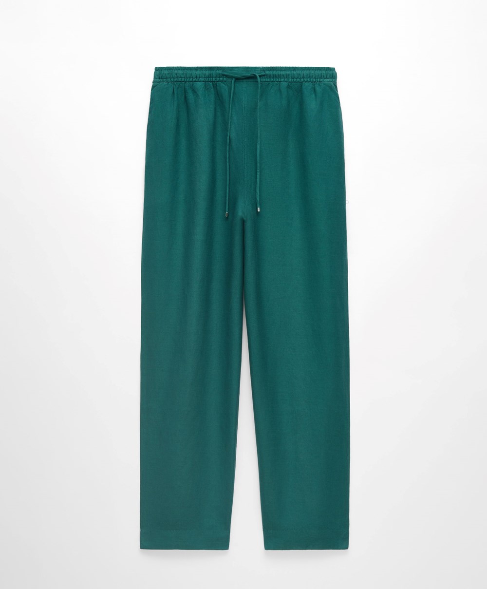 Oysho Linen Relaxed Fit Trousers Zöld | DBXKWL-420