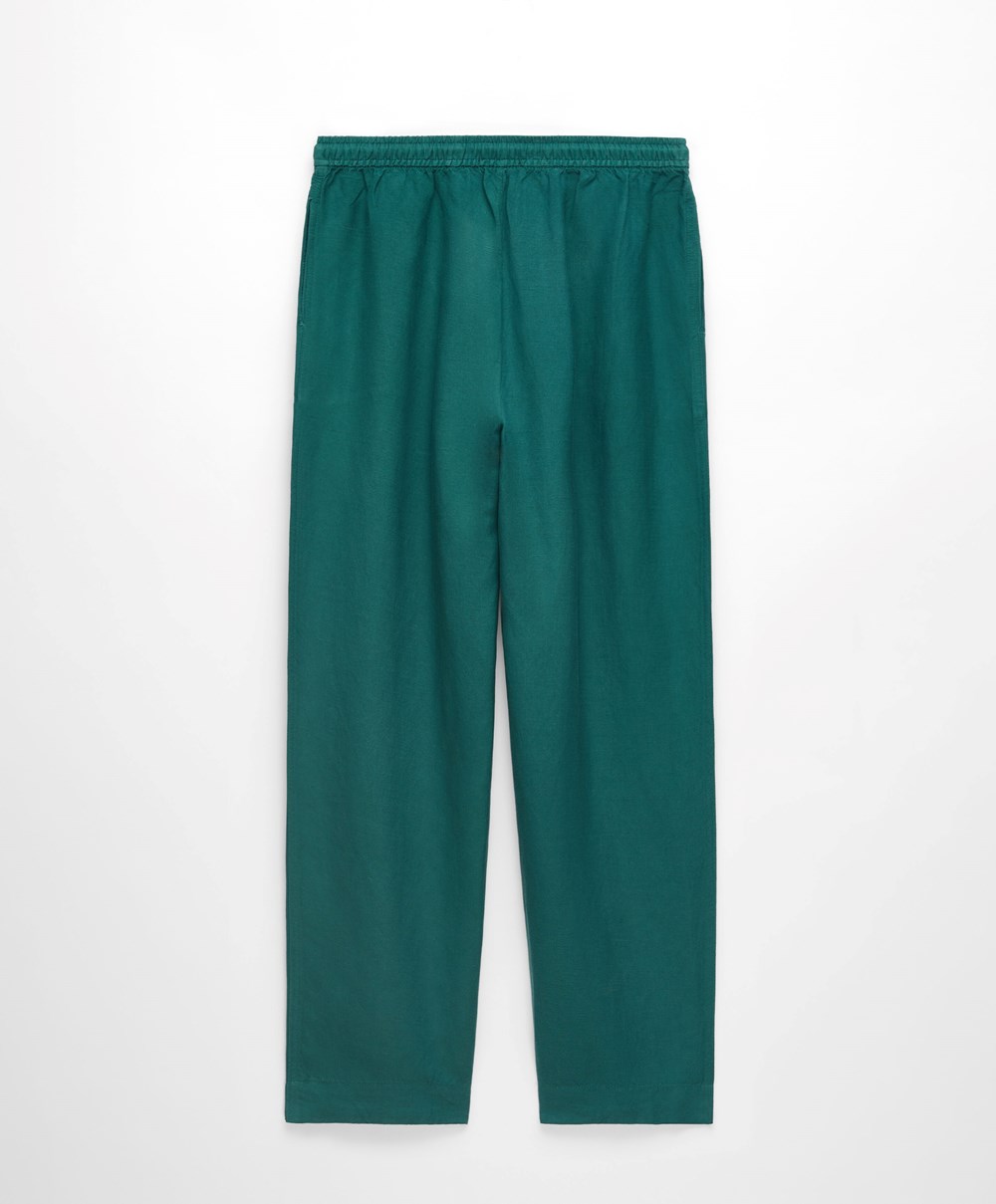 Oysho Linen Relaxed Fit Trousers Zöld | DBXKWL-420