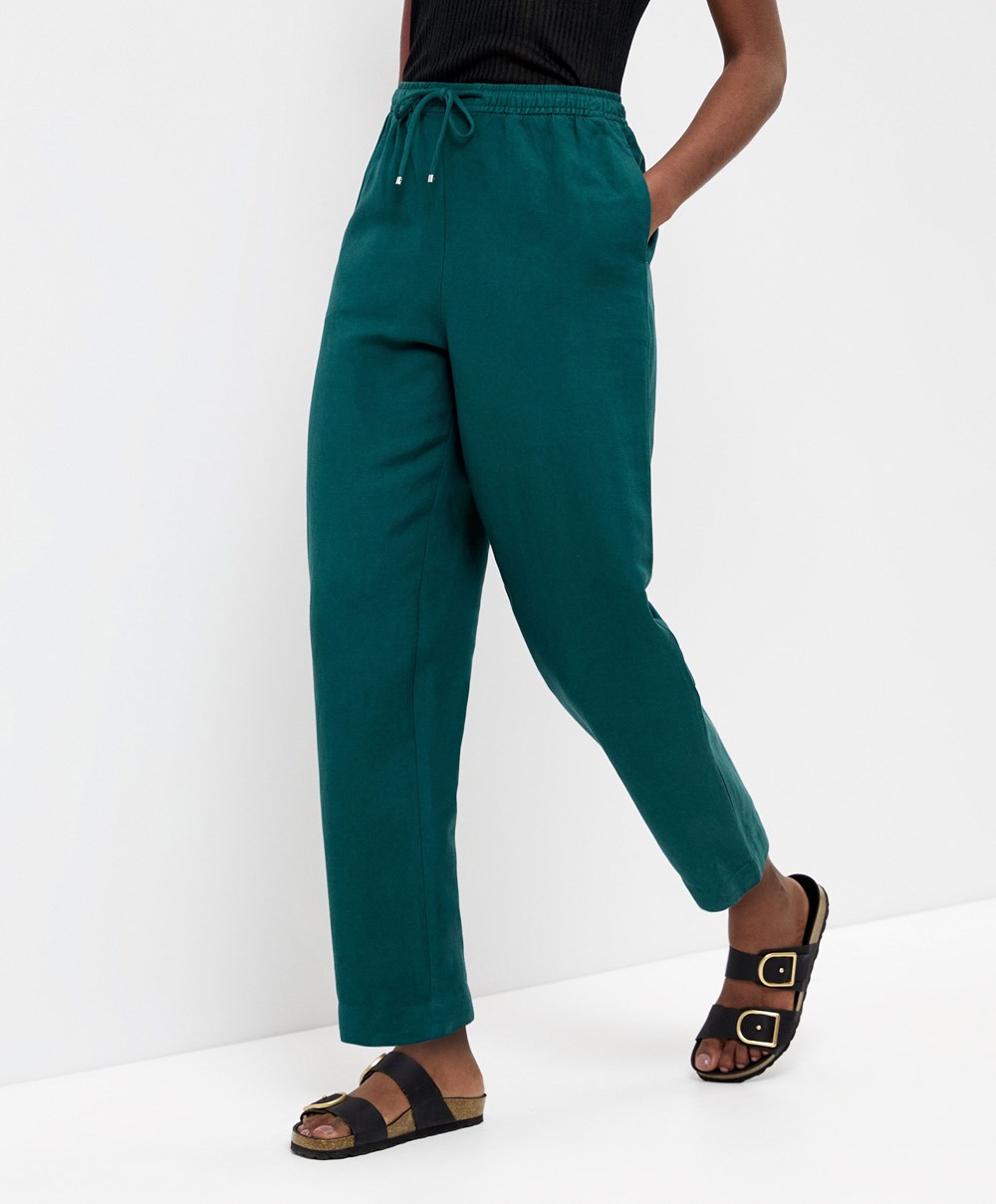 Oysho Linen Relaxed Fit Trousers Zöld | DBXKWL-420