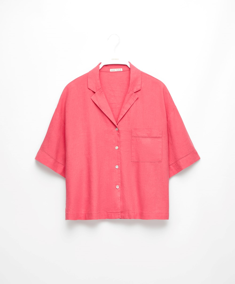 Oysho Linen Rövid-sleeved Shirt Korall Rózsaszín | POTBXQ-687