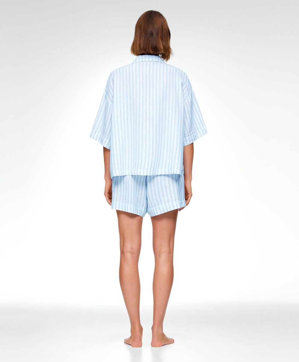 Oysho Linen Rövid-sleeved Shirt Pale Ecru | LOYADG-364