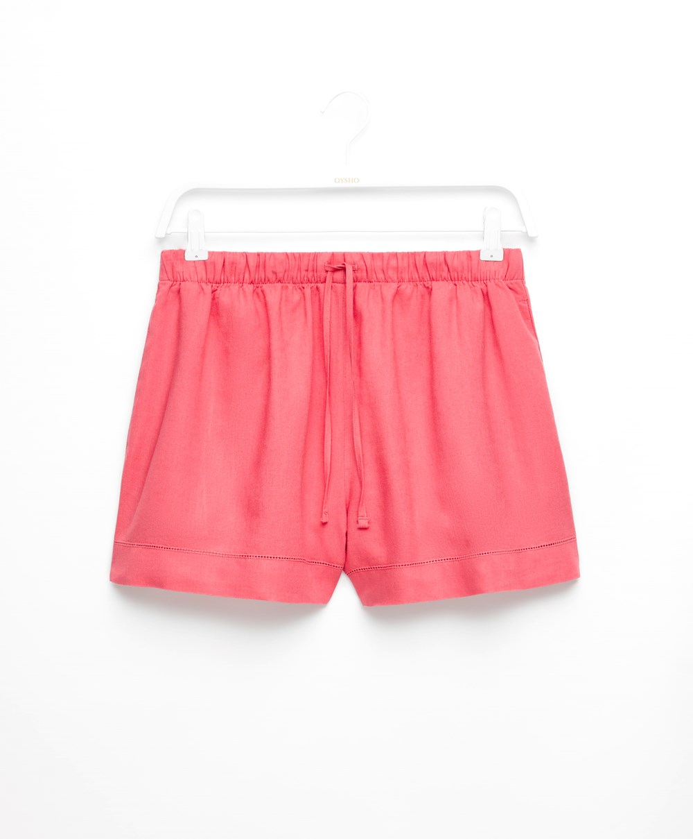 Oysho Linen Shorts Korall Rózsaszín | EUZPHO-276