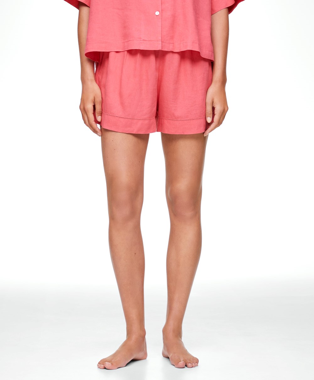 Oysho Linen Shorts Korall Rózsaszín | EUZPHO-276