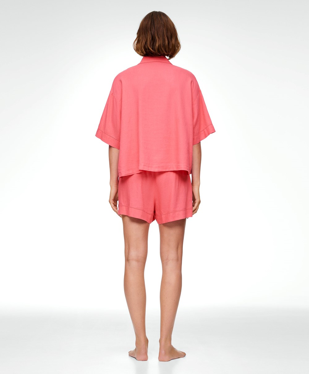 Oysho Linen Shorts Korall Rózsaszín | VSZXTB-751