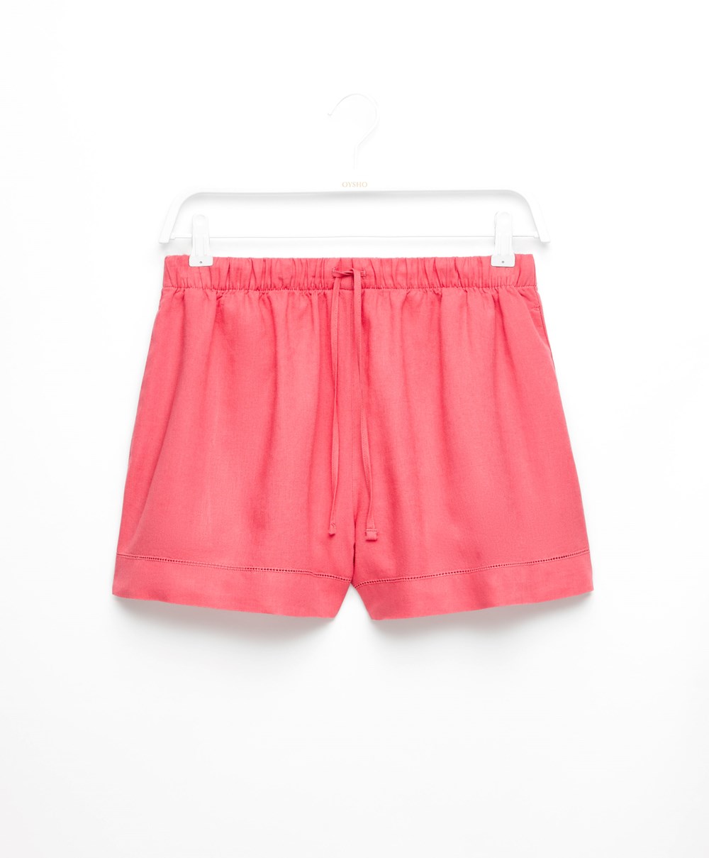 Oysho Linen Shorts Korall Rózsaszín | VSZXTB-751