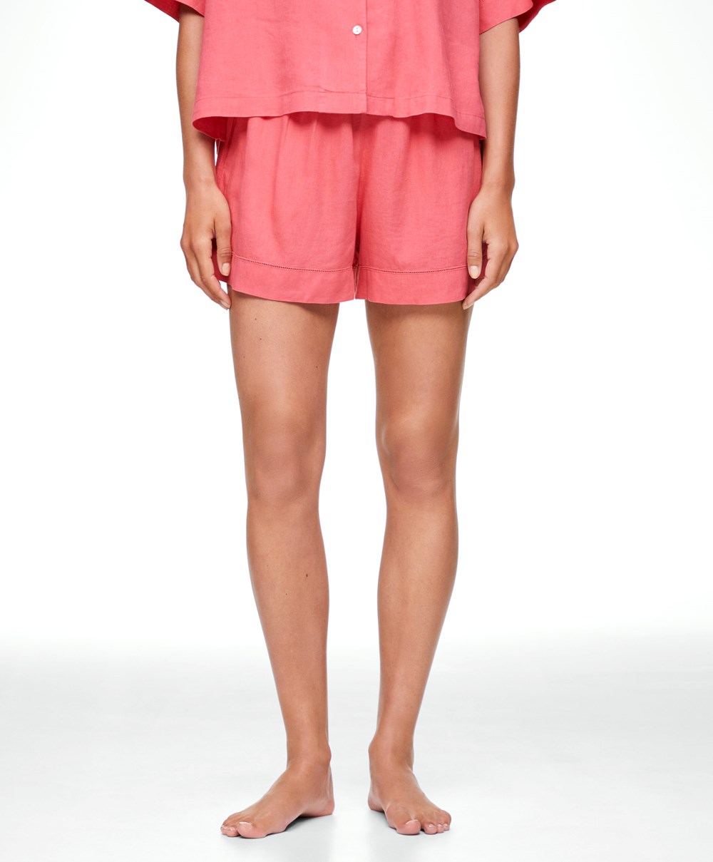 Oysho Linen Shorts Korall Rózsaszín | VSZXTB-751