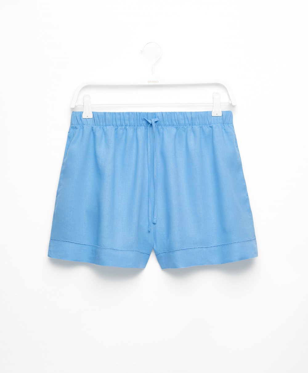 Oysho Linen Shorts Kék | ECSTUH-348