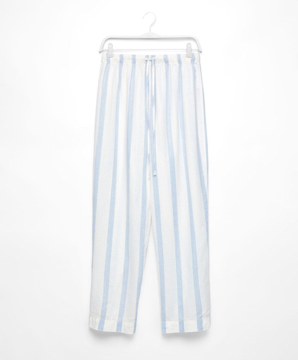 Oysho Linen Stripe Trousers Pale Ecru | DRBGNE-671