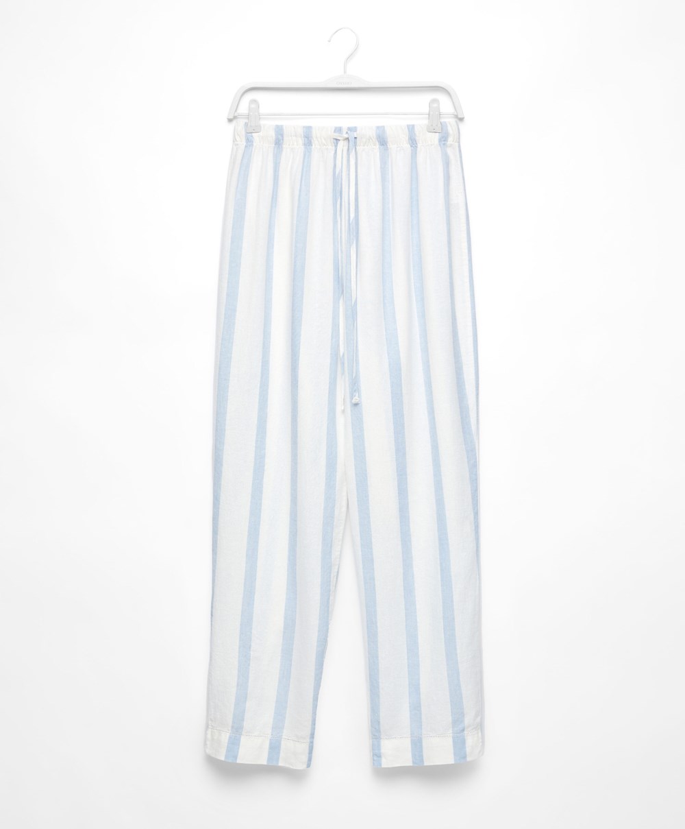 Oysho Linen Stripe Trousers Pale Ecru | MSJXFP-530