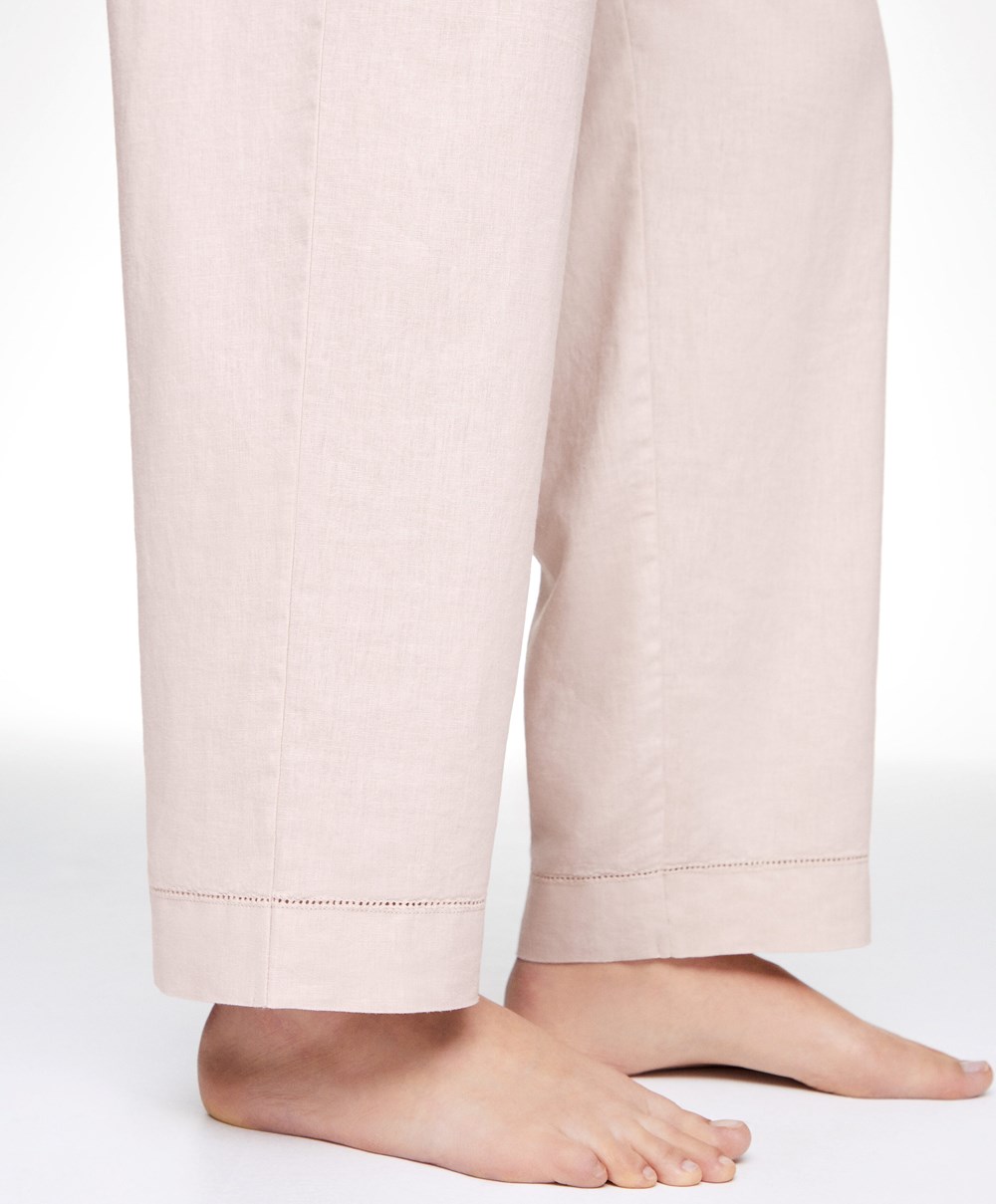 Oysho Linen Trousers Bézs | HAUGCR-829