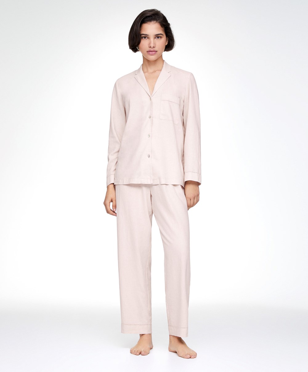 Oysho Linen Trousers Bézs | HAUGCR-829