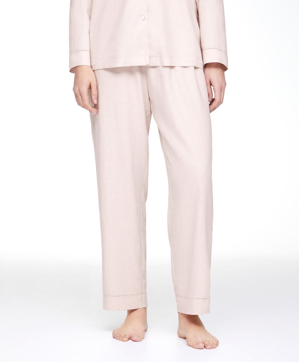 Oysho Linen Trousers Bézs | HAUGCR-829