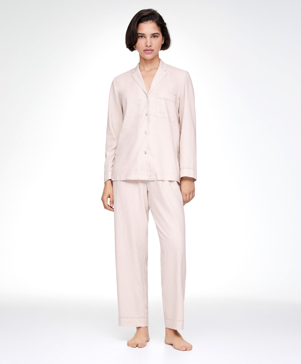 Oysho Linen Trousers Bézs | LUACIV-976