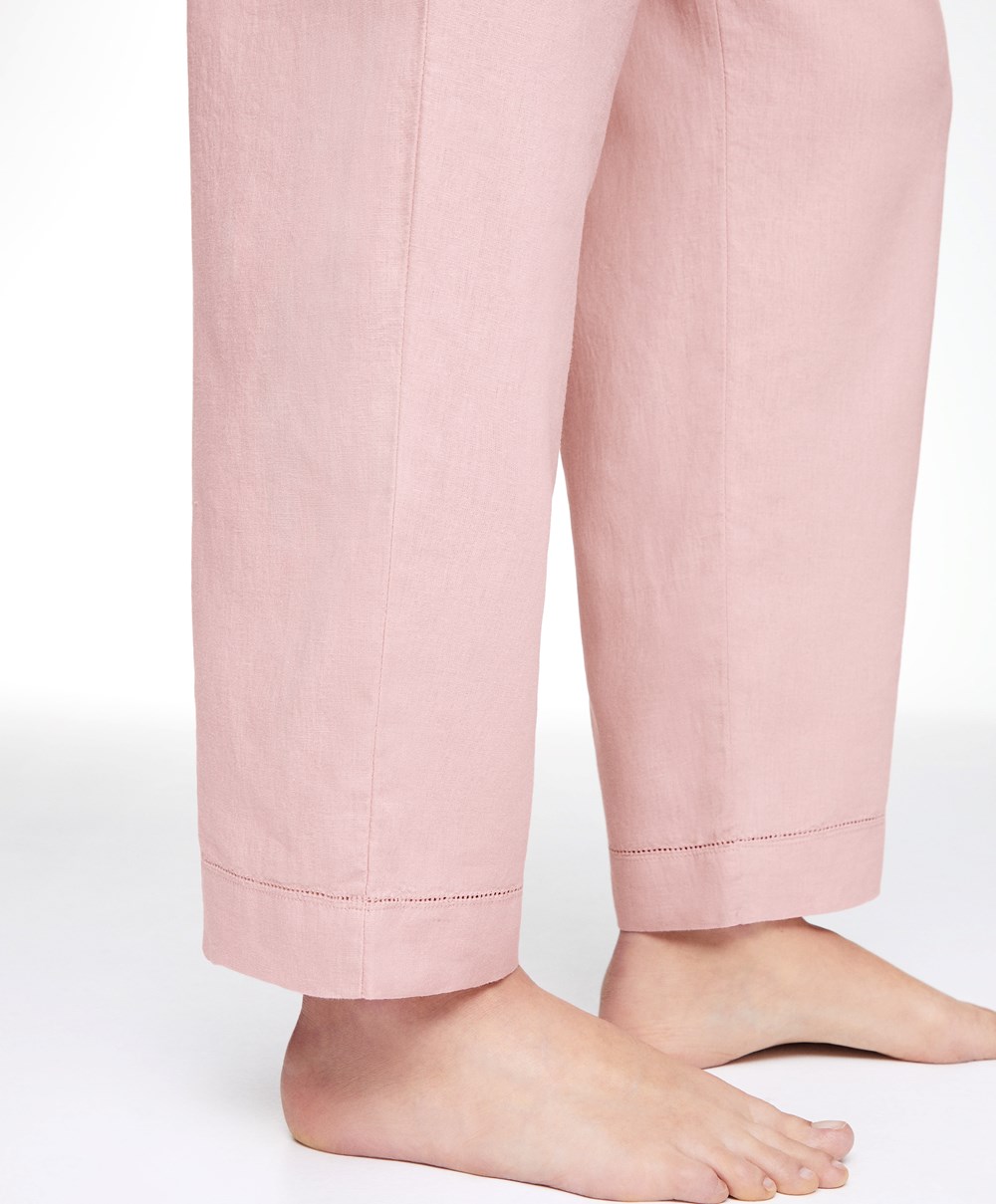 Oysho Linen Trousers Rózsaszín | MRYVGZ-951