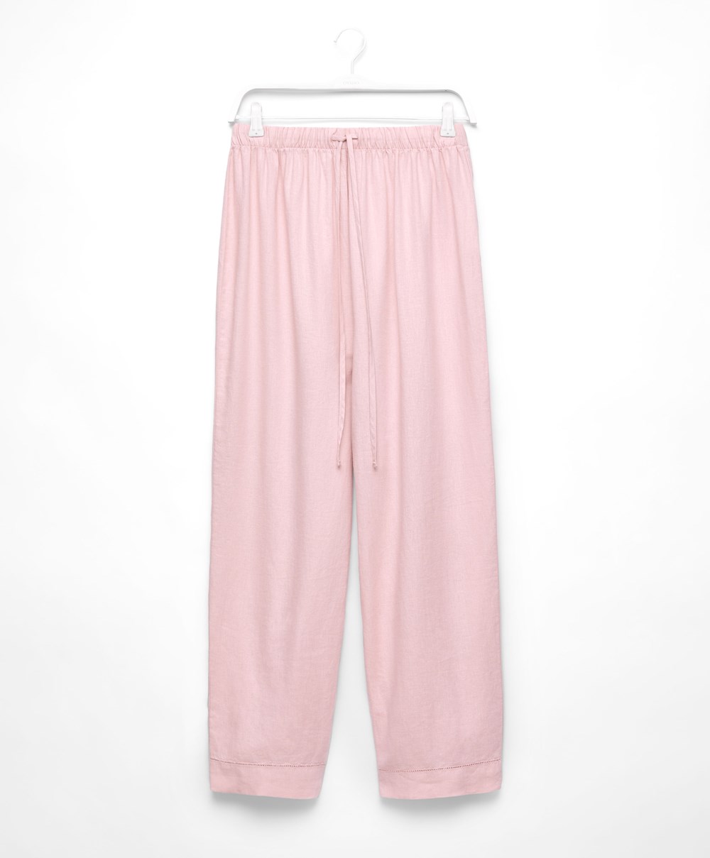 Oysho Linen Trousers Rózsaszín | MRYVGZ-951