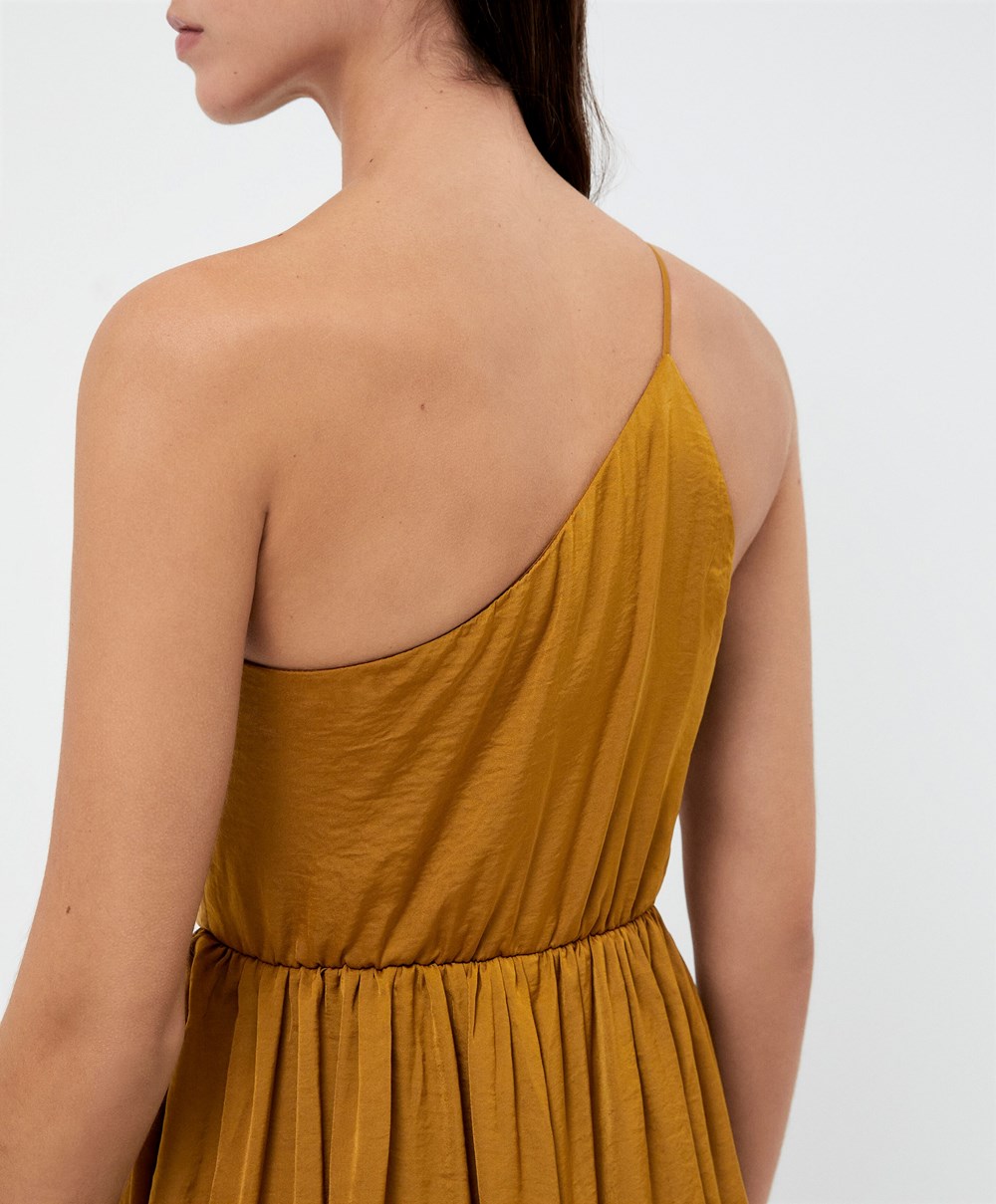 Oysho Long Asymmetric Ruha With A Satin Finish Sötét | PYLCNG-043