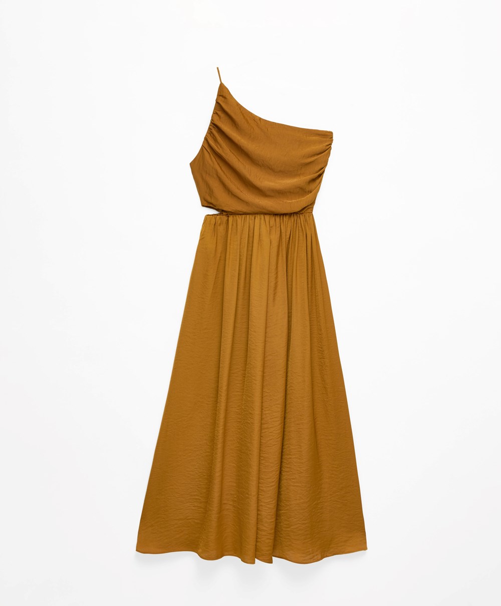 Oysho Long Asymmetric Ruha With A Satin Finish Sötét | PYLCNG-043