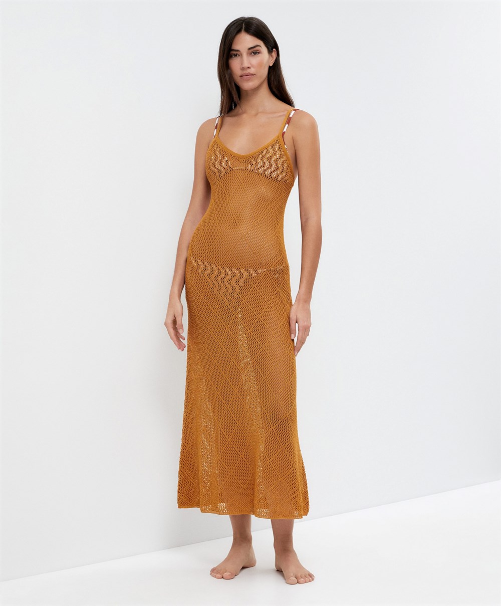 Oysho Long Crochet Ruha Honey | CMRQNY-398