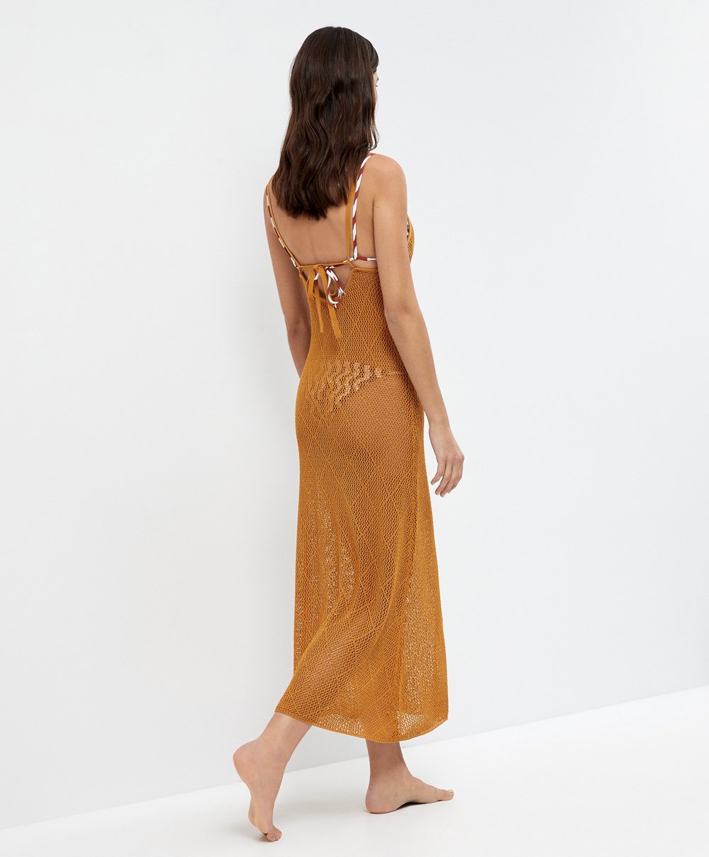 Oysho Long Crochet Ruha Honey | CMRQNY-398