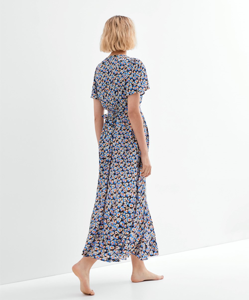 Oysho Long Floral Ruha Kék | ELGYQS-934