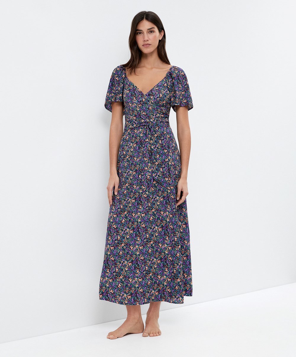 Oysho Long Floral Ruha Plum | PSNRVJ-528