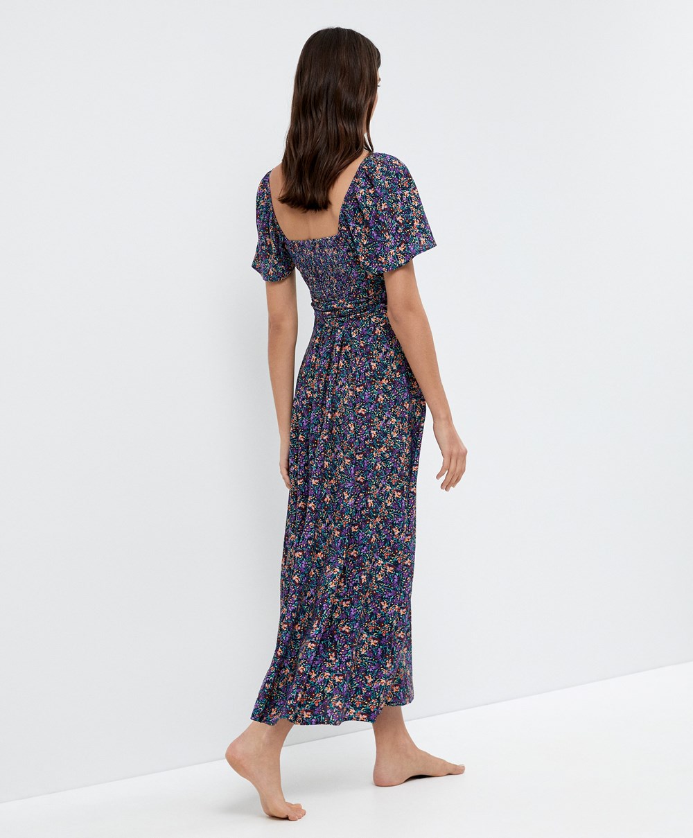 Oysho Long Floral Ruha Plum | PSNRVJ-528