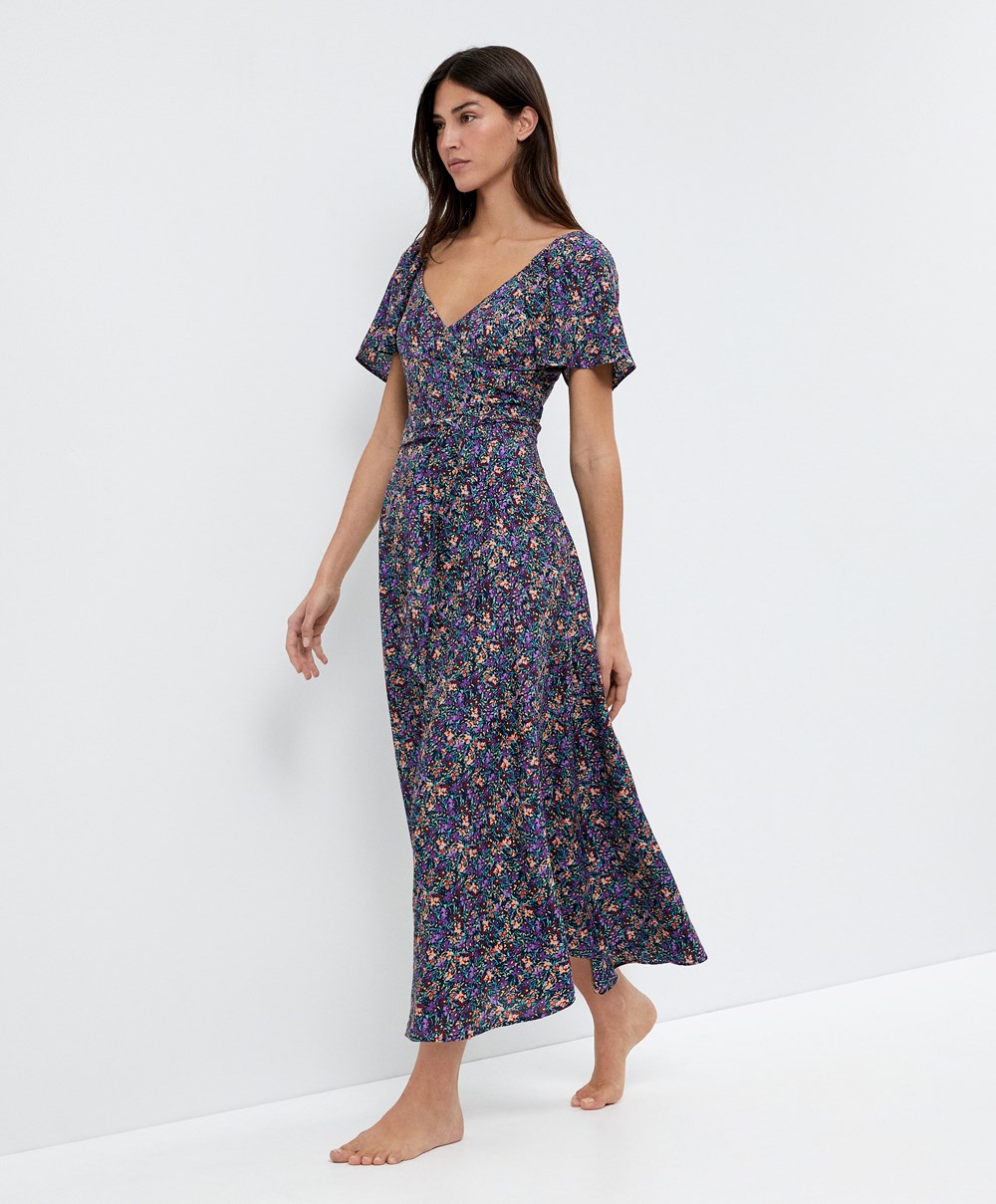 Oysho Long Floral Ruha Plum | PSNRVJ-528