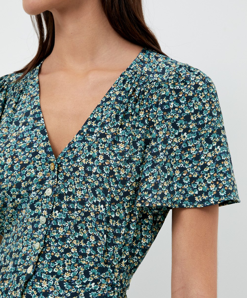 Oysho Long Floral Ruha Sötétkék | FKUREM-850