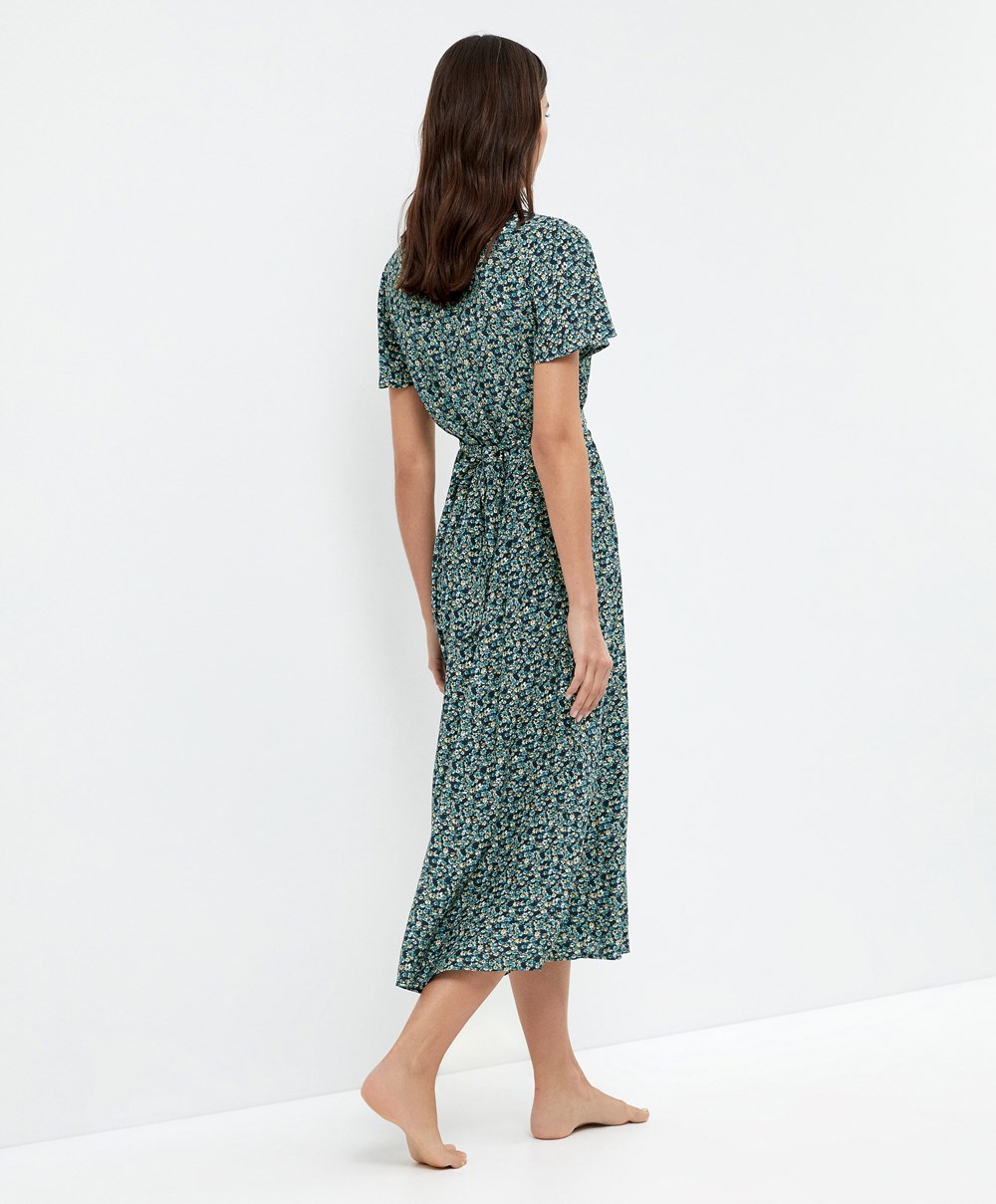 Oysho Long Floral Ruha Sötétkék | FKUREM-850