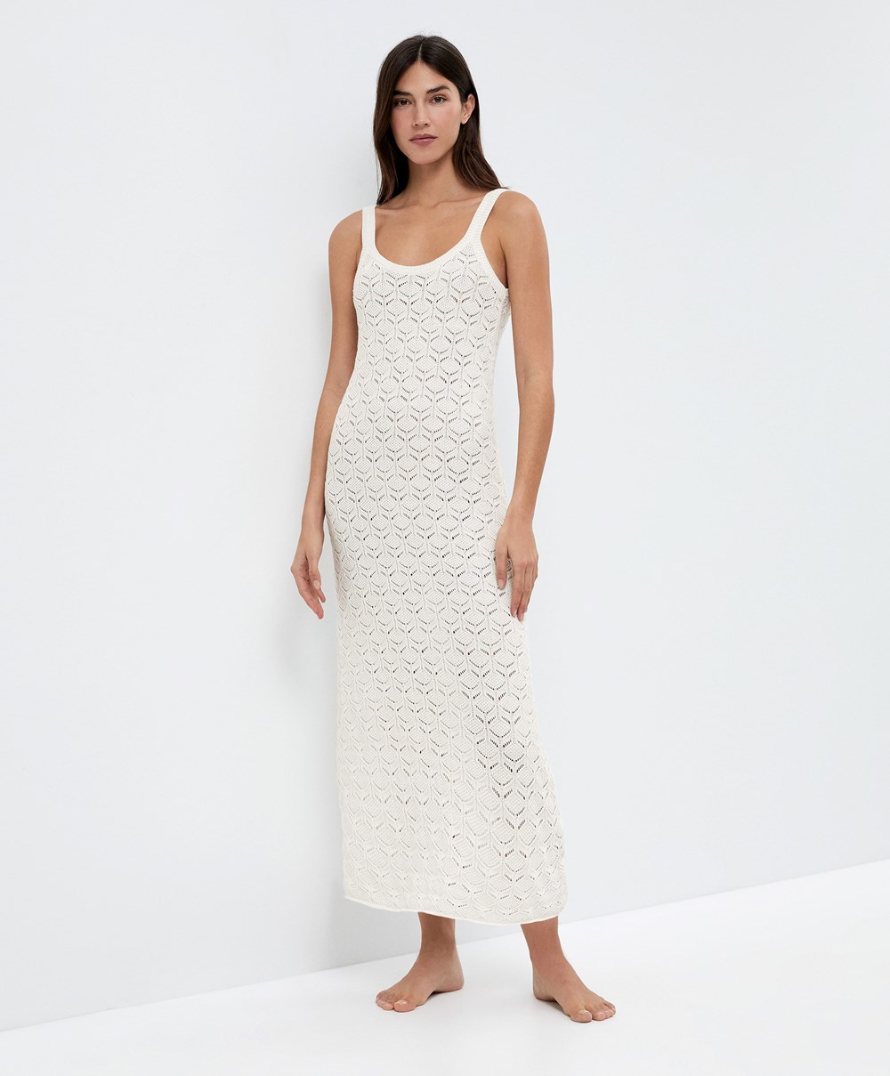 Oysho Long Pamut Crochet Ruha Bone Whte | PBVOTU-364