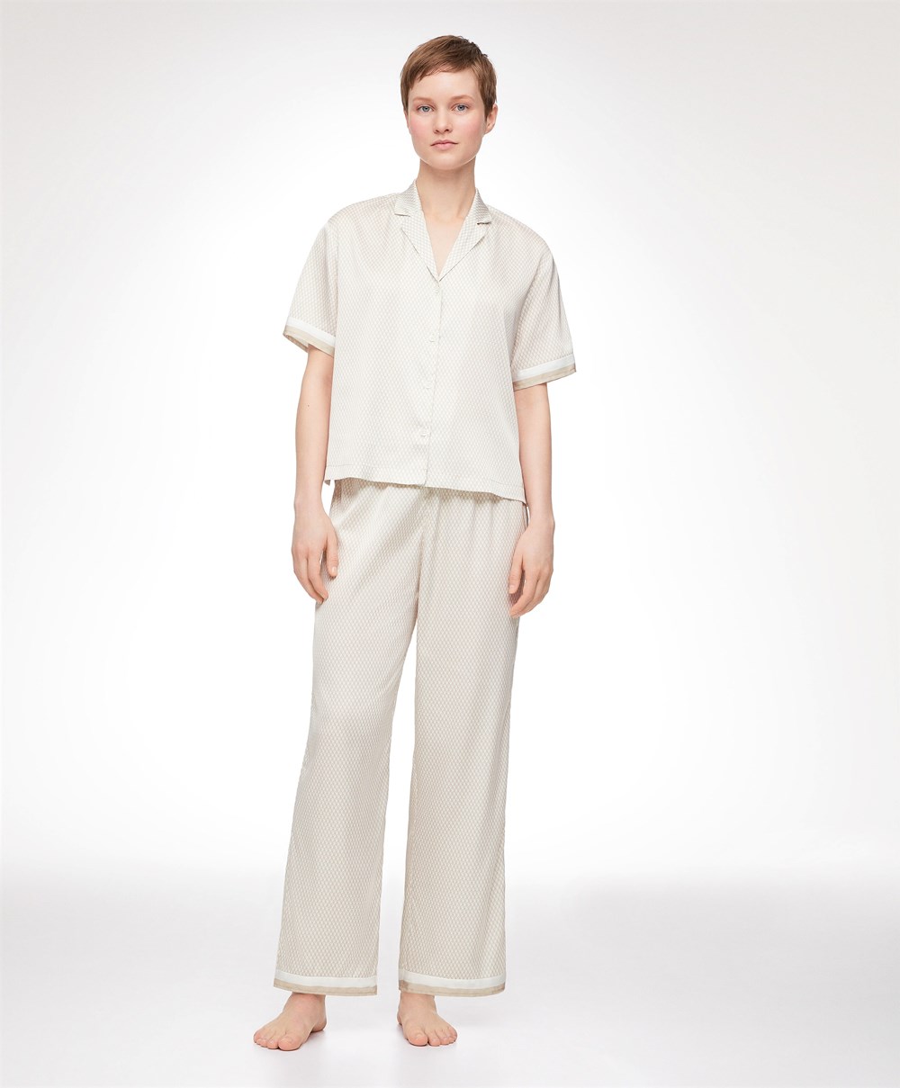 Oysho Long Satin Trousers Barley | JPUMSA-924