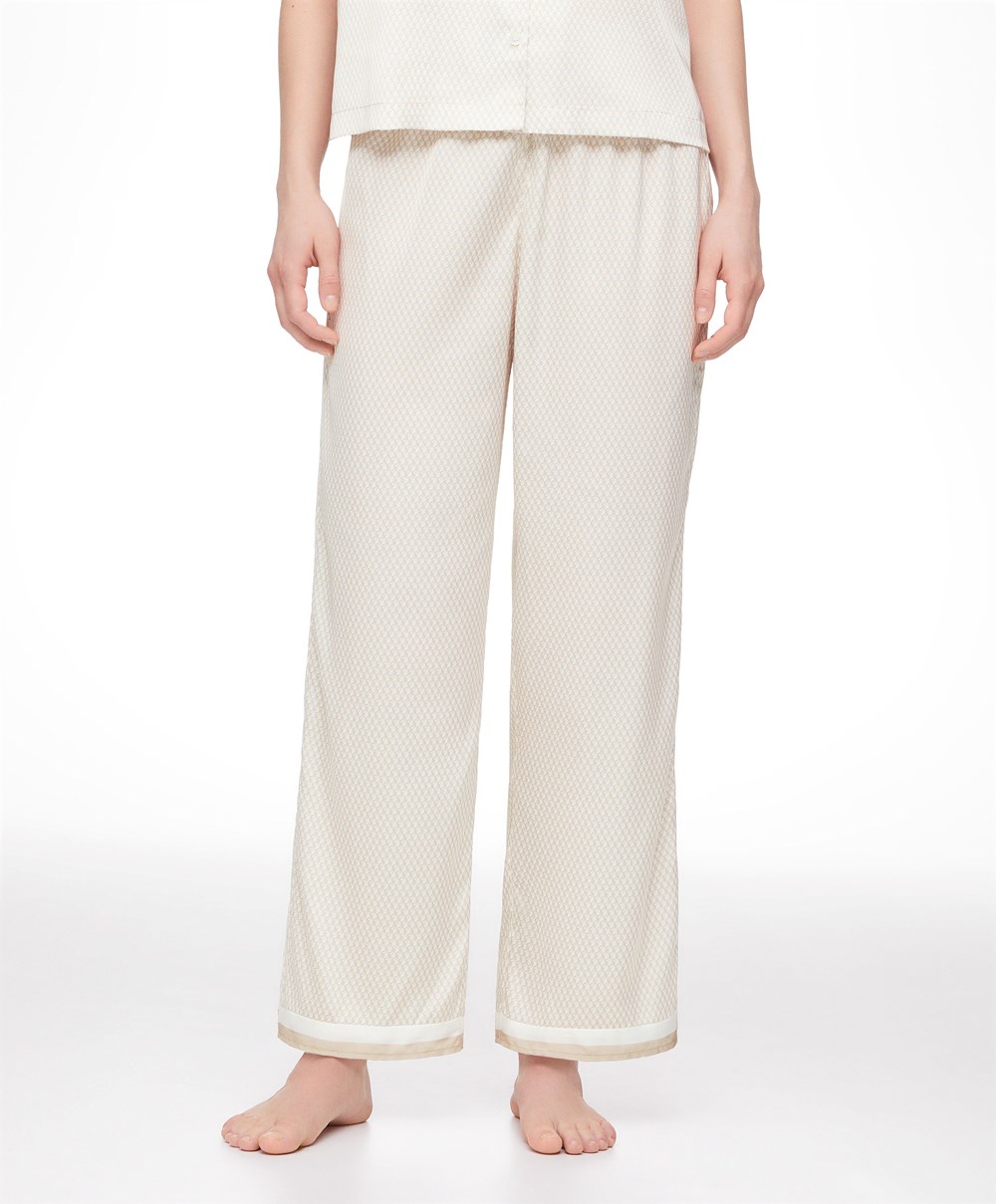 Oysho Long Satin Trousers Barley | JPUMSA-924