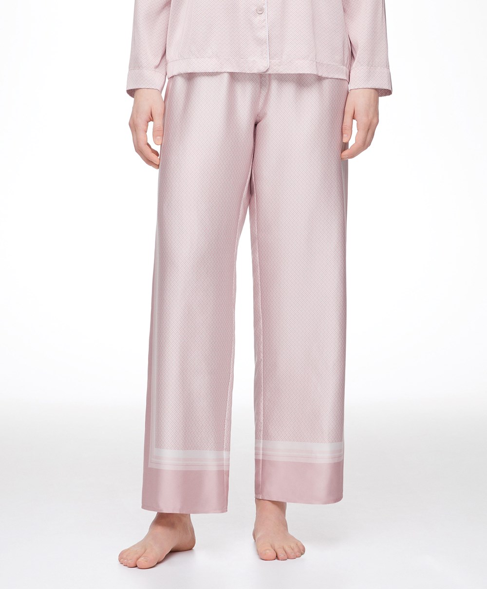 Oysho Long Satin Trousers Rózsaszín | FIWKSN-913