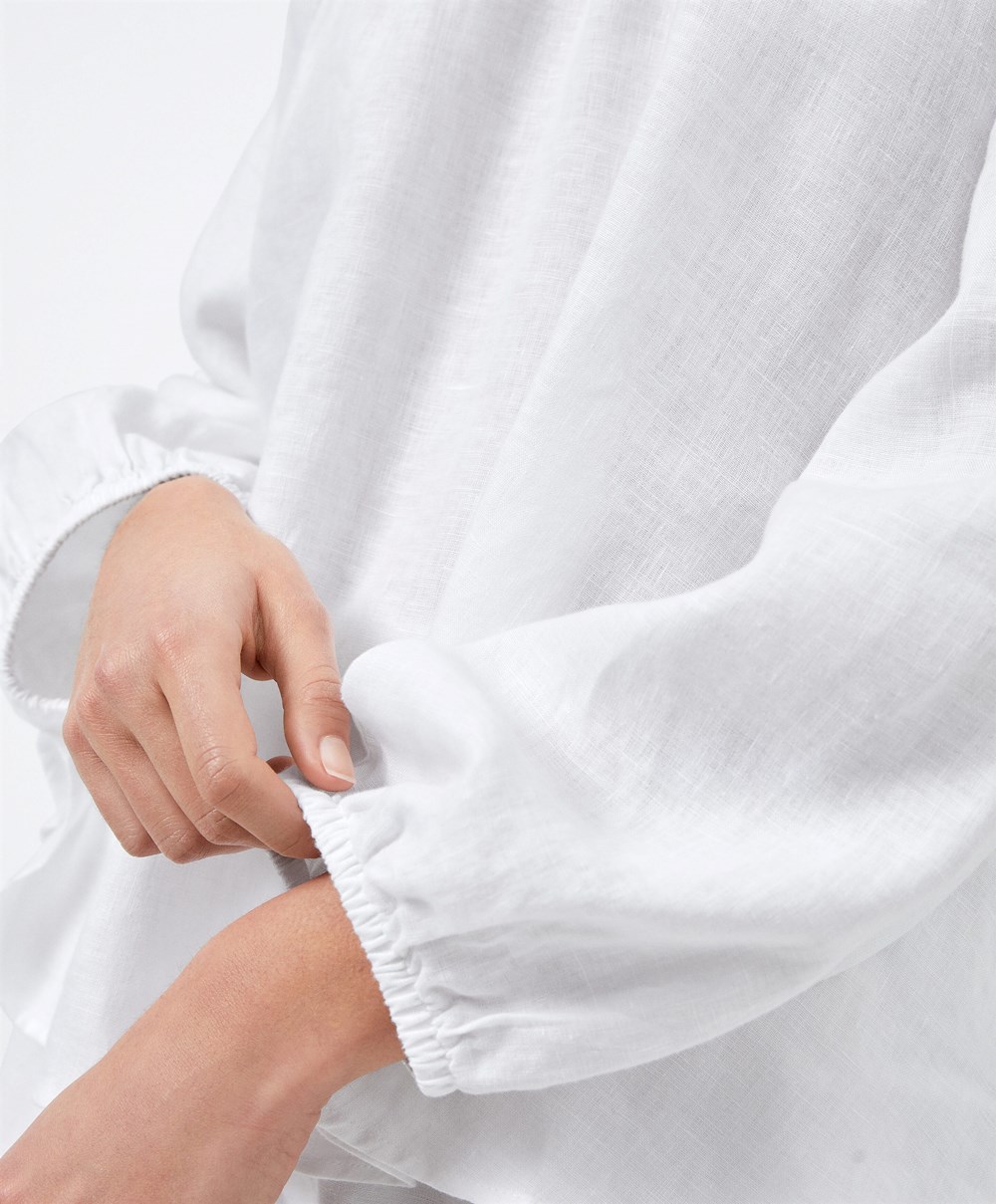 Oysho Long-sleeved 100% Linen Blouse Fehér | KSQOYI-385