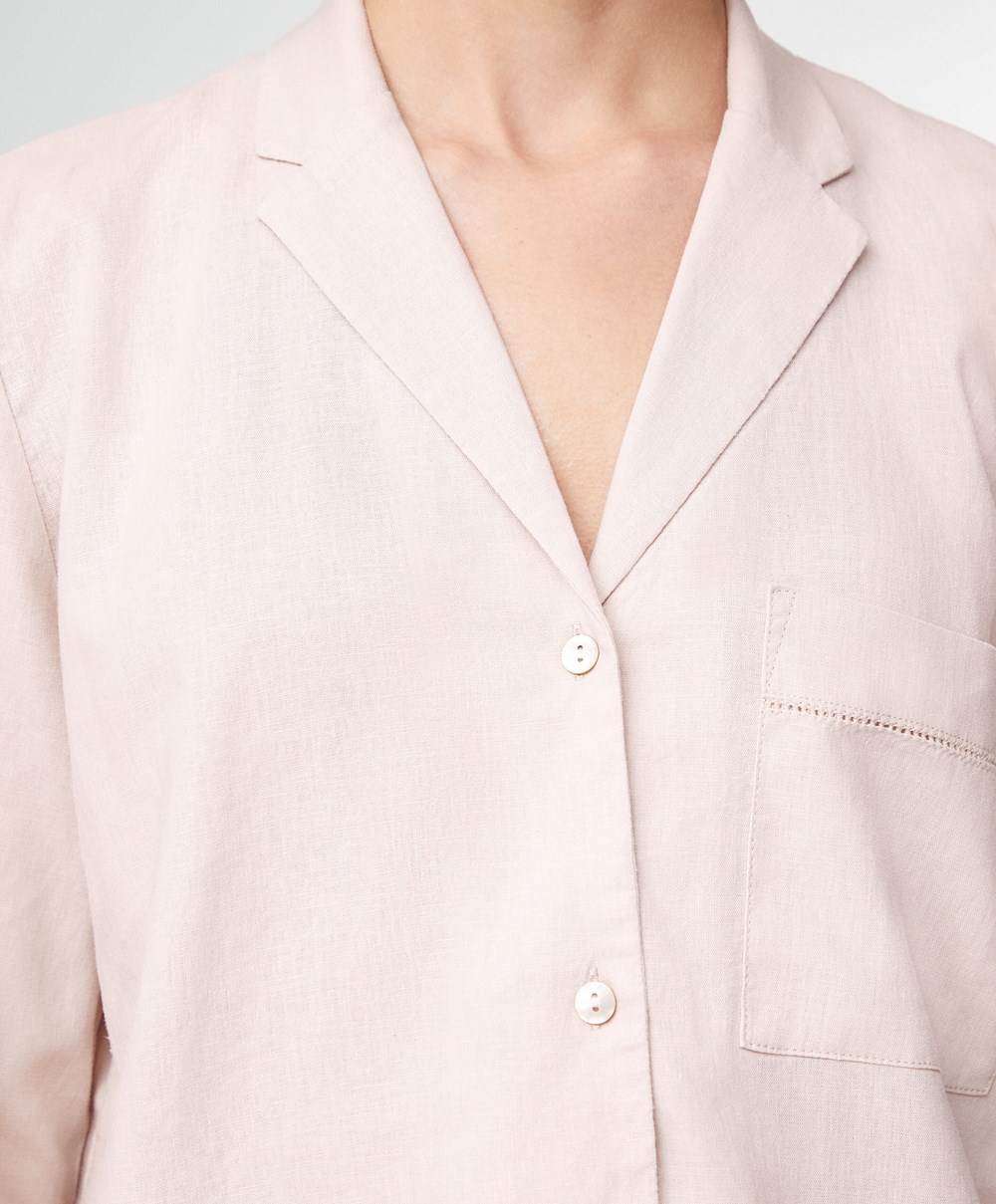 Oysho Long-sleeved Linen Shirt Bézs | AHNDYB-896