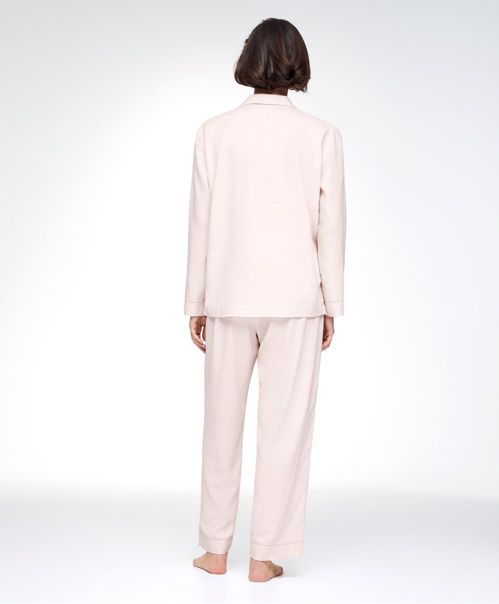 Oysho Long-sleeved Linen Shirt Bézs | AHNDYB-896