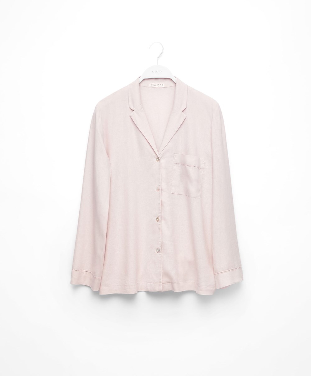 Oysho Long-sleeved Linen Shirt Bézs | AHNDYB-896