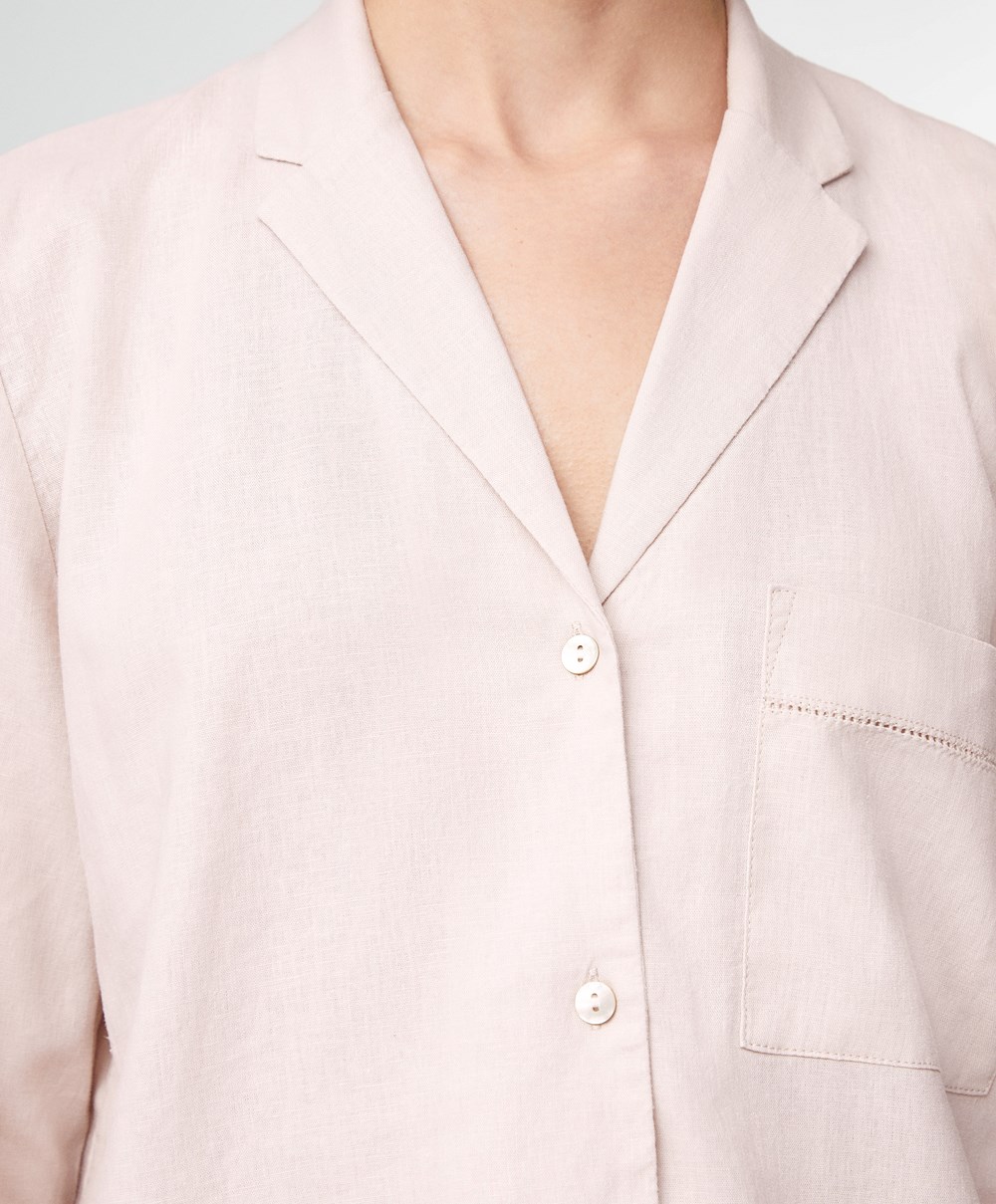 Oysho Long-sleeved Linen Shirt Bézs | PTDBWE-582