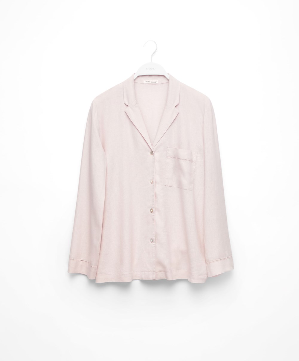 Oysho Long-sleeved Linen Shirt Bézs | PTDBWE-582